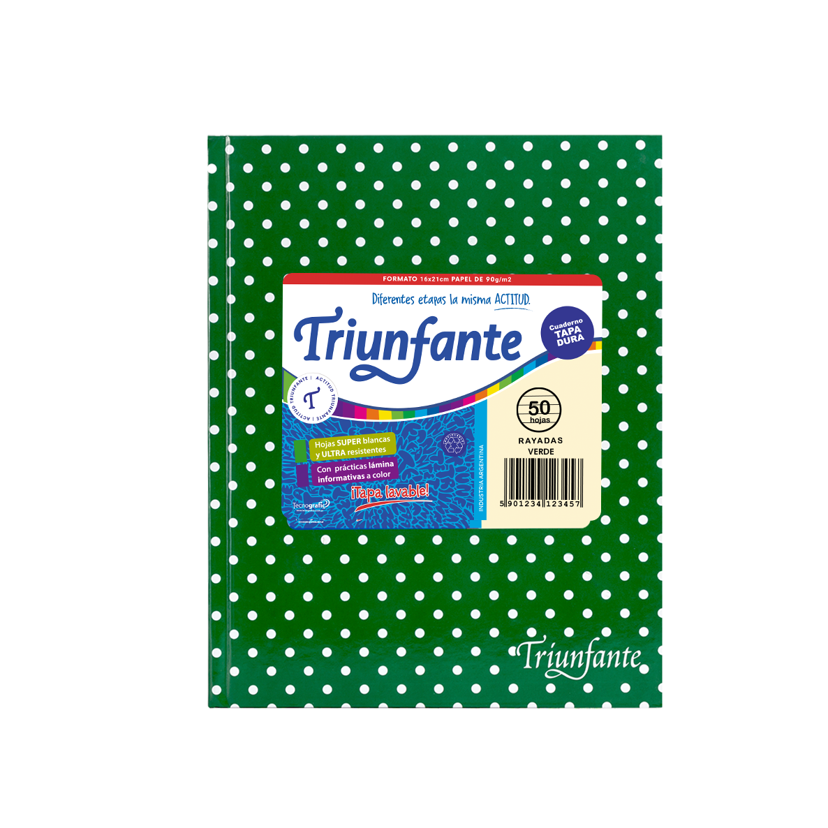 CUADERNO TRIUNFANTE 123 X 50 HJS RY LUNARES VERDE