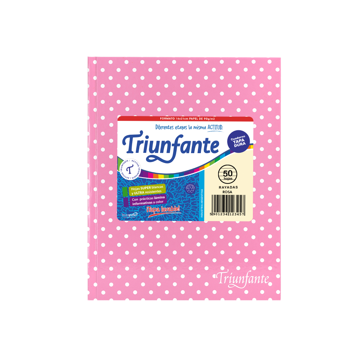 CUADERNO TRIUNFANTE 123 X 50 HJS RY LUNARES ROSA