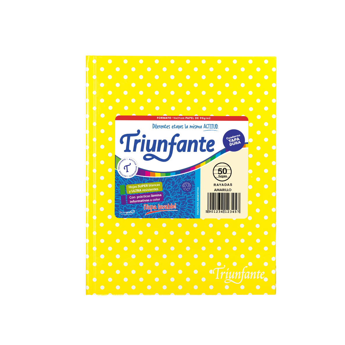 CUADERNO TRIUNFANTE 123 X 50 HJS RY LUNARES AMARILLO