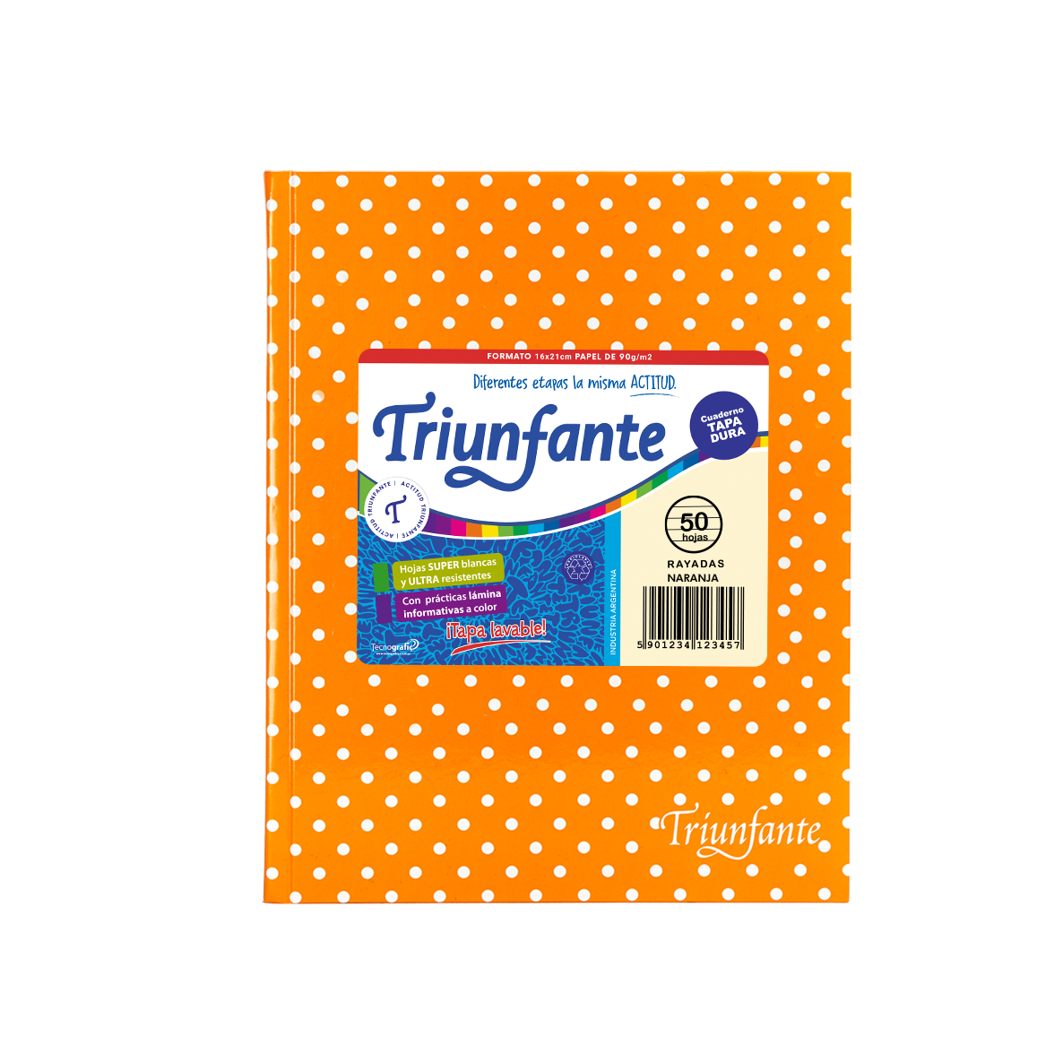 CUADERNO TRIUNFANTE 123 X 50 HJS RY LUNARES NARANJA