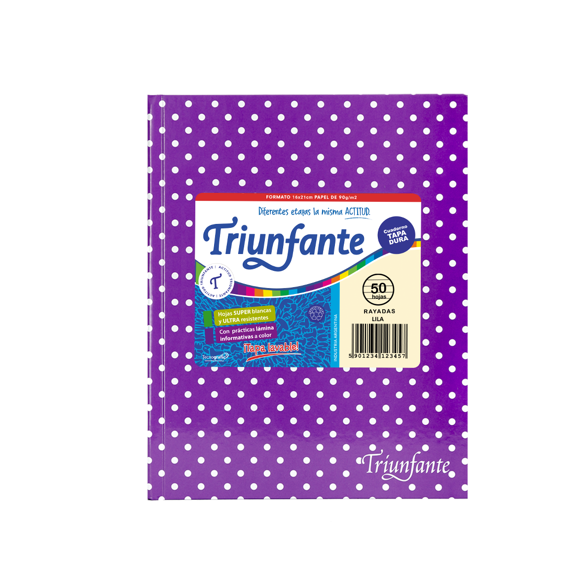 CUADERNO TRIUNFANTE 123 X 50 HJS RY LUNARES LILA