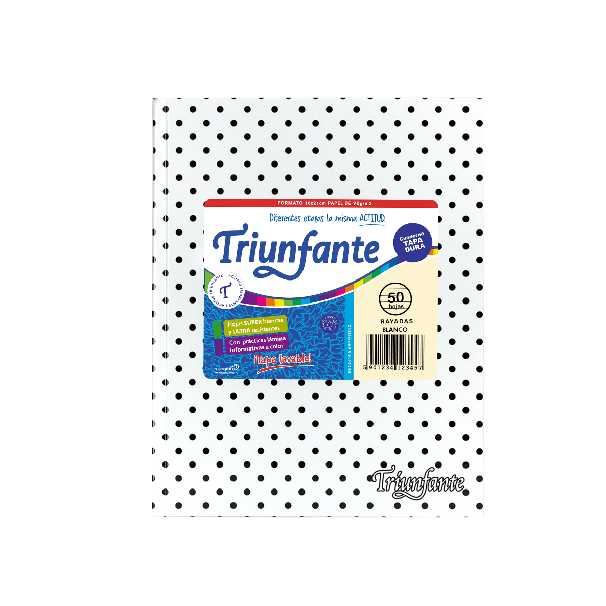 CUADERNO TRIUNFANTE 123 X 50 HJS RY LUNARES BLANCO