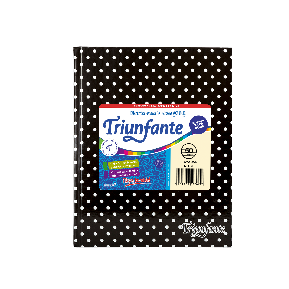 CUADERNO TRIUNFANTE 123 X 50 HJS RY LUNARES NEGRO