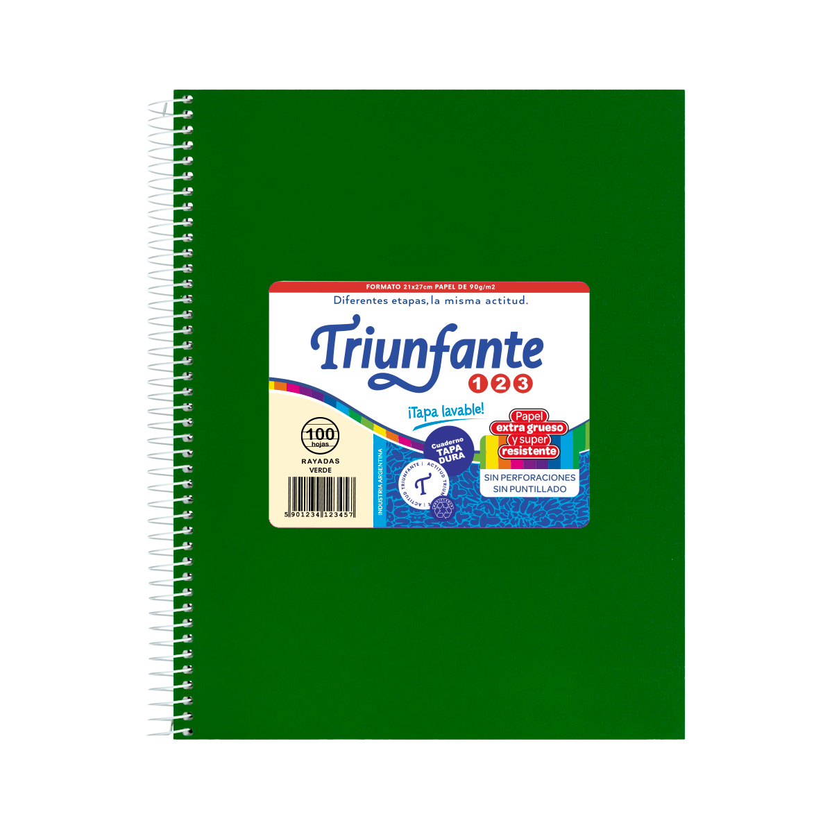 CUADERNO TRIUNFANTE 123 T/CAR C/ESP 21X27 T/VINI X 100 HJ VE