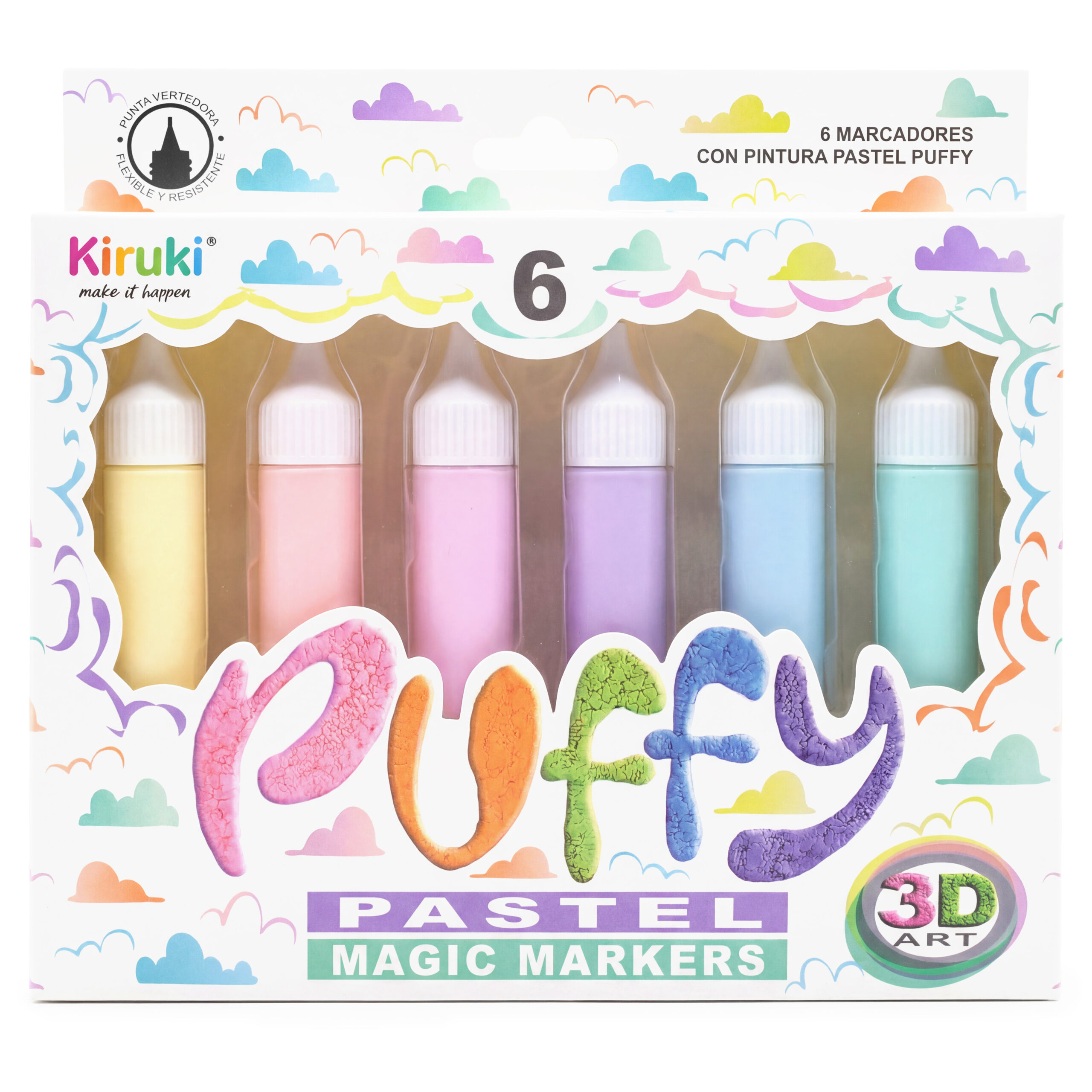 MARCADOR KIRUKI PUFFY 3D X 6 SURTIDOS PASTEL