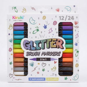 MARCADOR KIRUKI DOB PUNTA PINCEL C/GLITTER X 24 UN