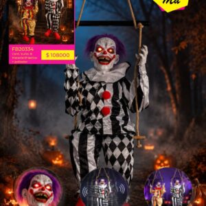 PAYASO HALLOWEEN EN HAMACA 110CM BLANCO Y NEGR (FB20334)
