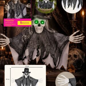 FANTASMA HALLOWEEN CALAVERA C/ SOMBRERO 40CM-48CM (FB20335)