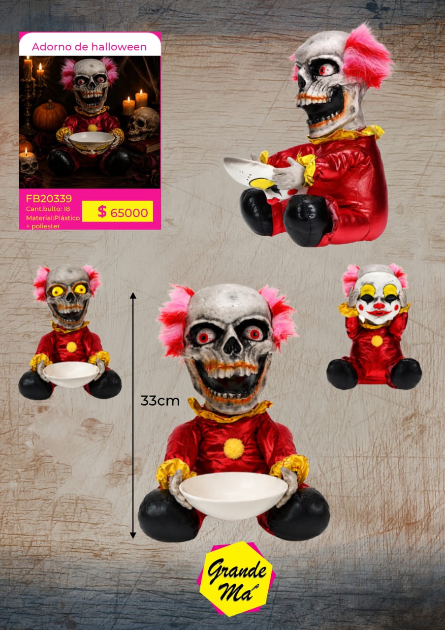 PAYASO HALLOWEEN CON PLATO PARA DULCES 33CM (FB20339)