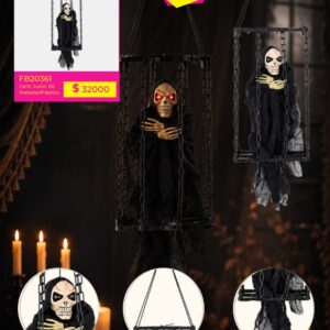 ADORNO HALLOWEEN COLGANTE C/ CALAVERA EN JAULA (FB20361)
