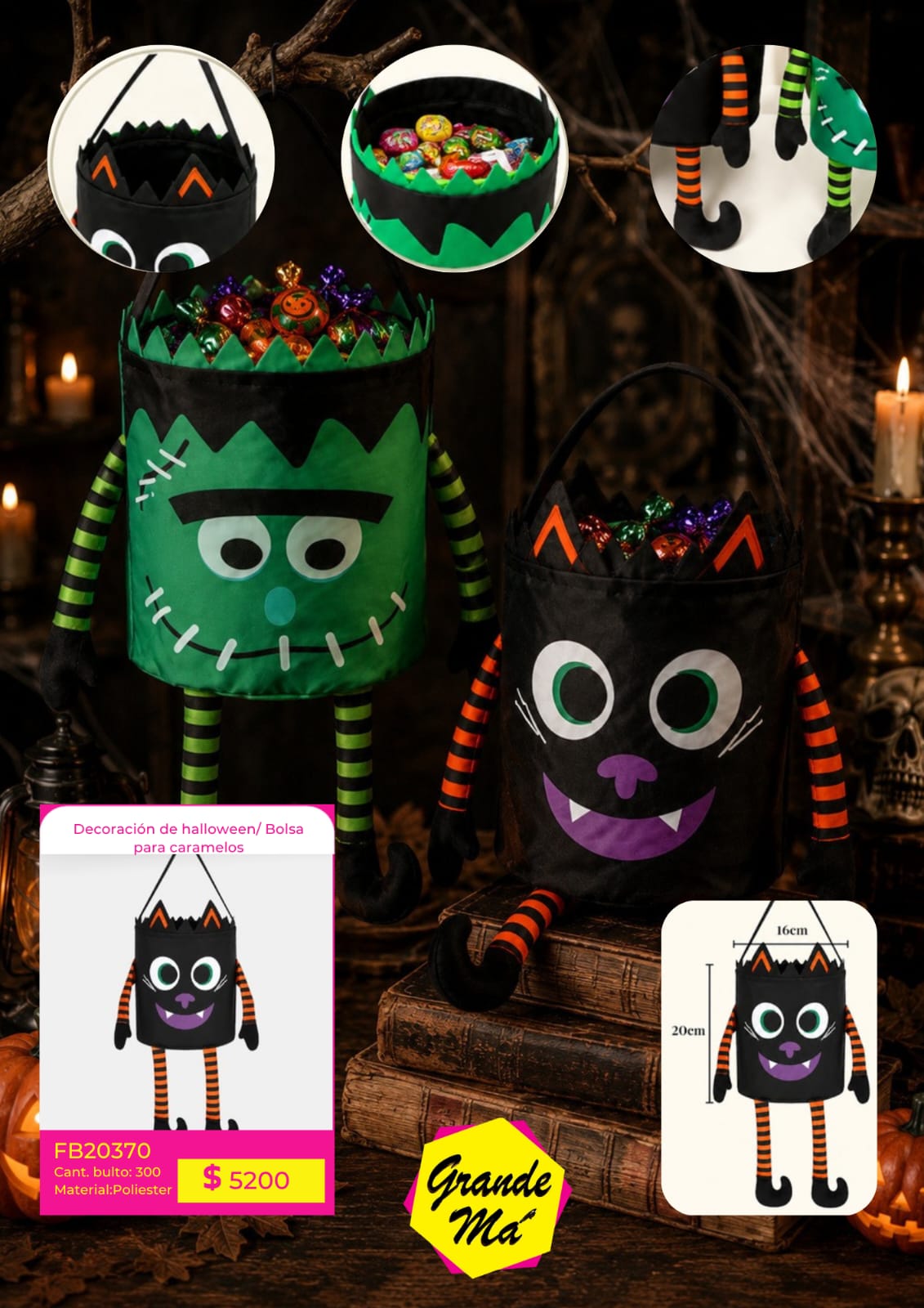 BOLSA HALLOWEEN P/ CARAMELOS 20CM X 16CM (FB20370)