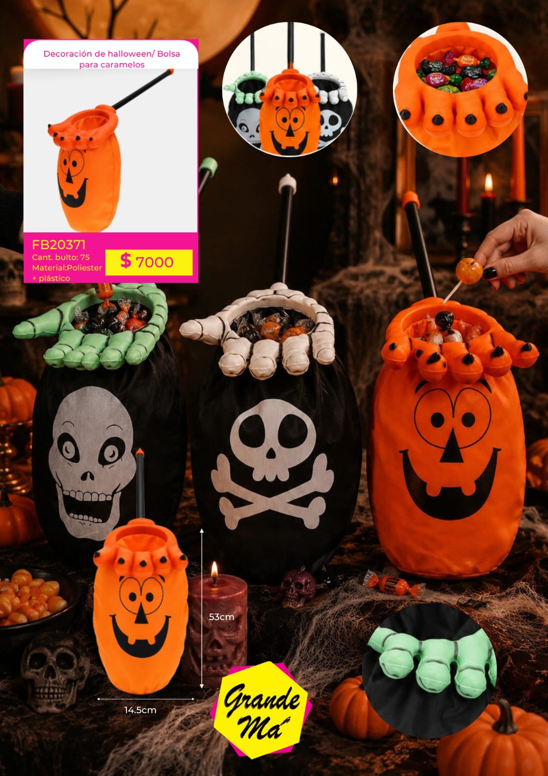 BOLSA HALLOWEEN P/ CARAMELOS 53CM X 14.5CM (FB20371)