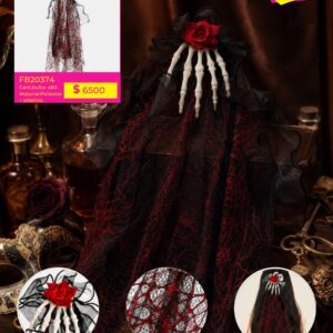 BROCHE HALLOWEEN P/ PELO MANO ESQUELETO C/ ROSA ROJA (FB2037