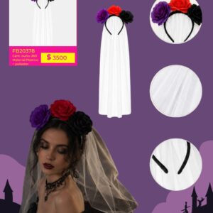 VINCHA HALLOWEEN C/ FLORES Y TUL (FB20378)