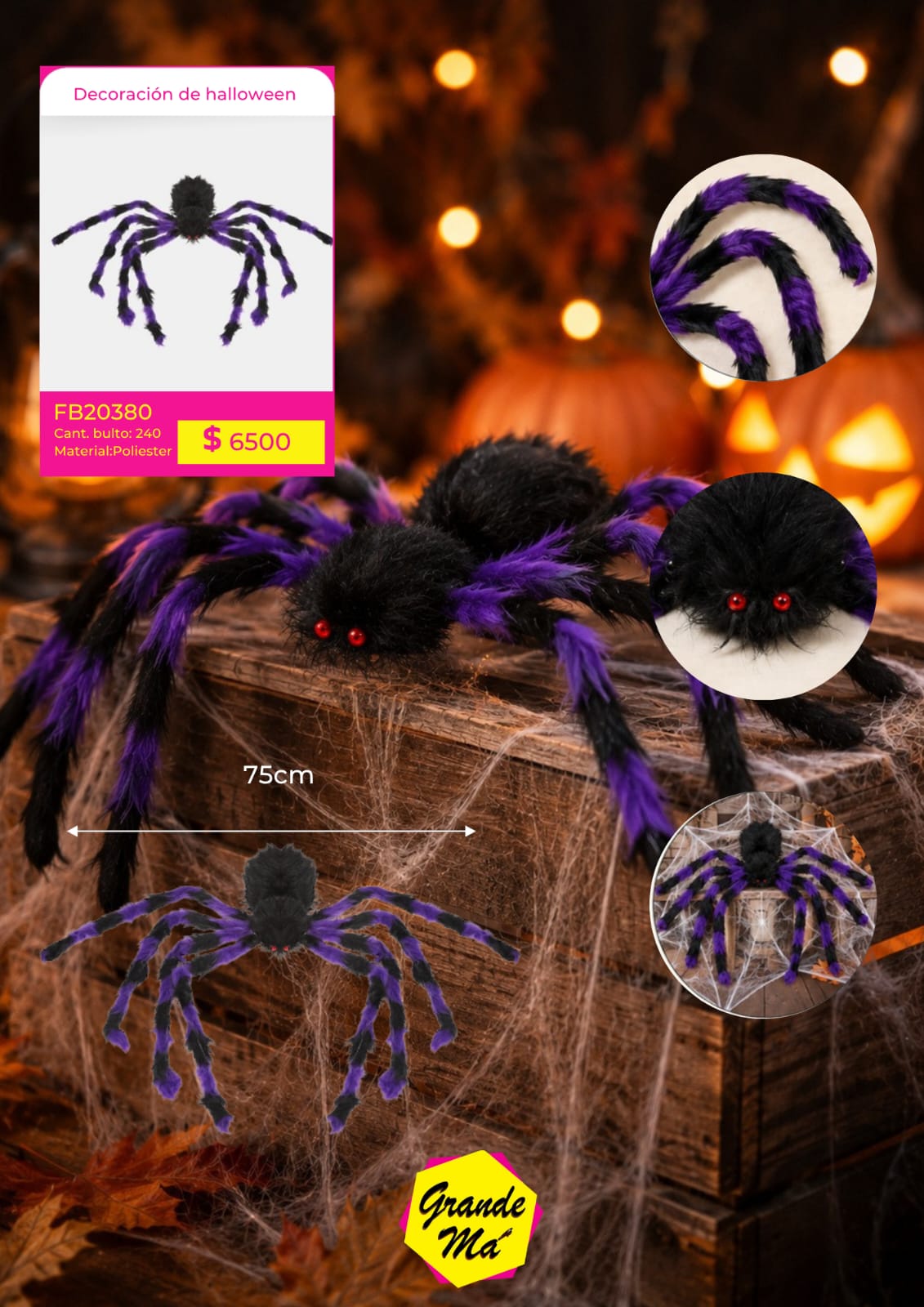 ARAÑA HALLOWEEN DECORACION 75CM (FB20380)