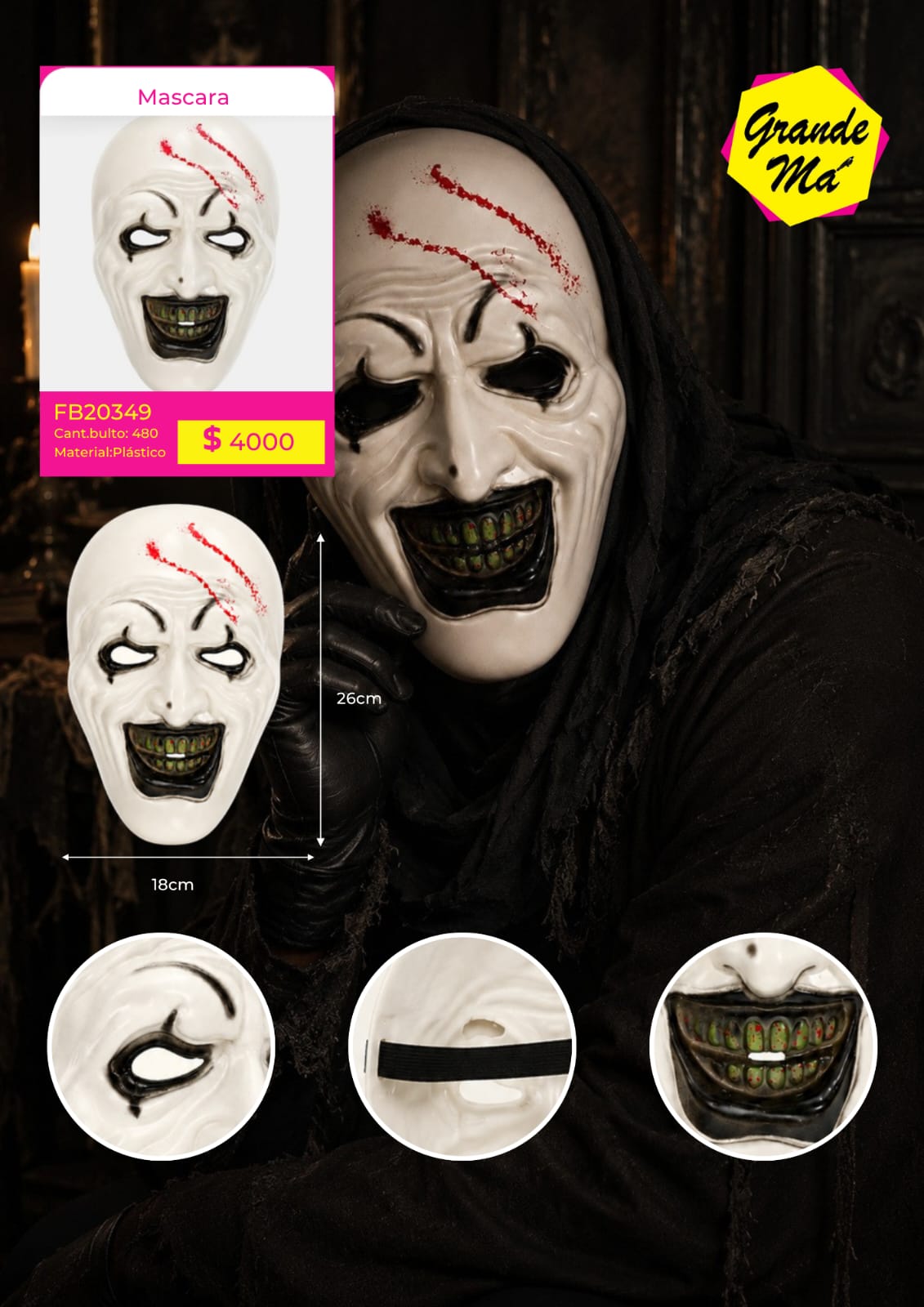 MASCARA HALLOWEEN PLASTICO ART EL PAYASO (FB20349)