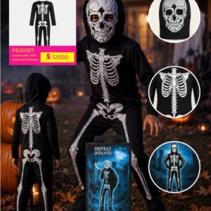 DISFRAZ HALLOWEEN ESQUELETO INFANTIL (S - M - L) (FB20357)