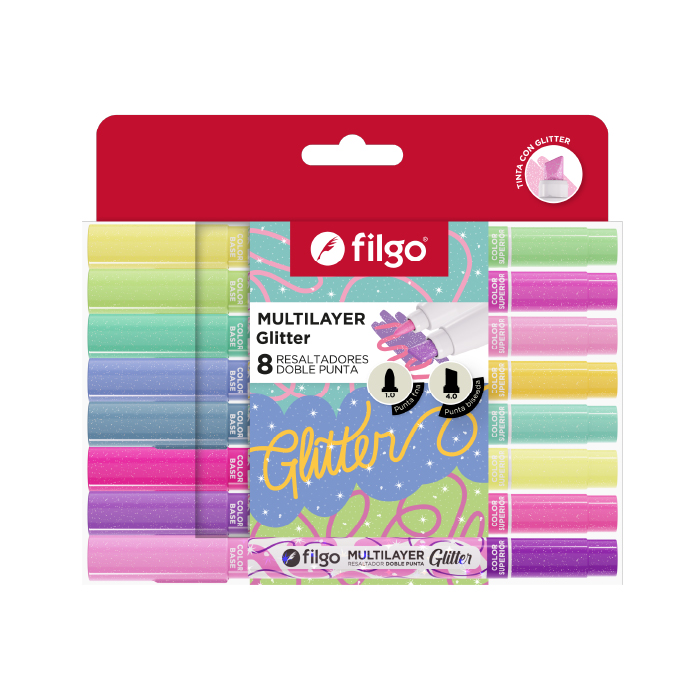 RESALTADOR FILGO DOBLE PUNTA MULTILAYER X 8 UN GLITTER