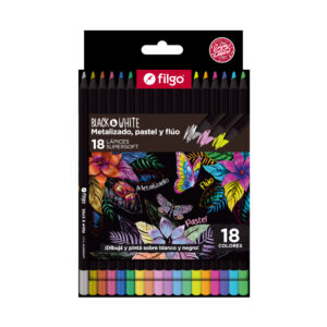 LAPICES COLORES FILGO BLACK & WHITE  X 18 PZAS METAL, PASTEL